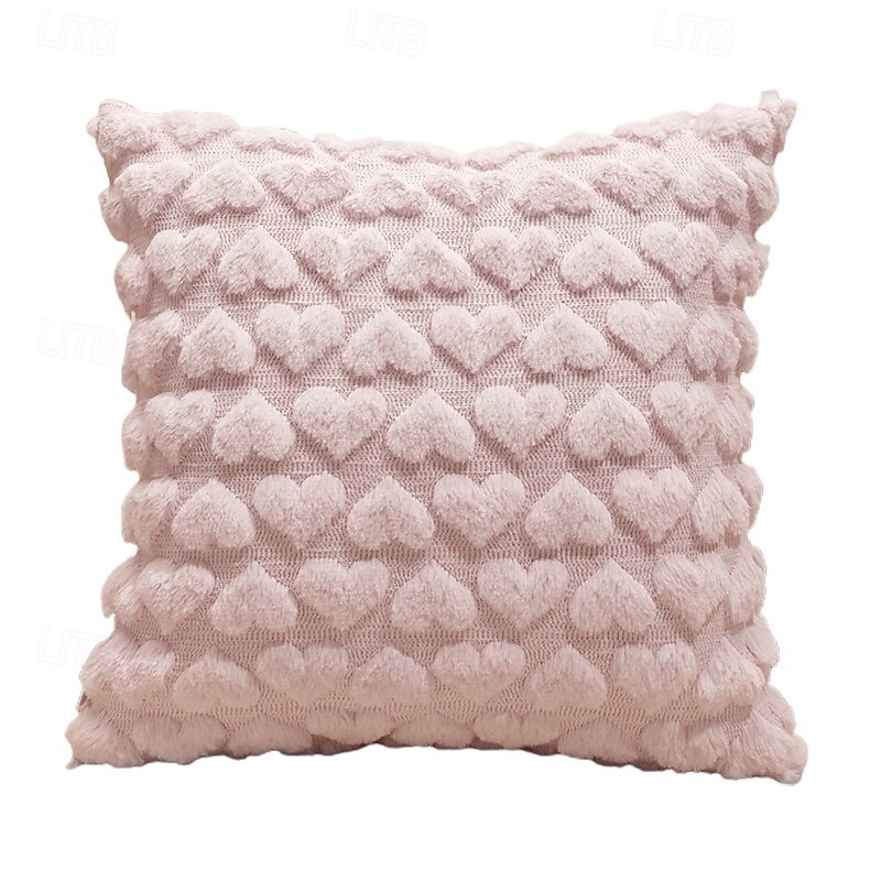 Valentine's Day Plush Heart Decorative Toss Pillows Cover 1PC Soft Square Cushion Case Pillowcase for Bedroom Livingroom Sofa Couch Chair3