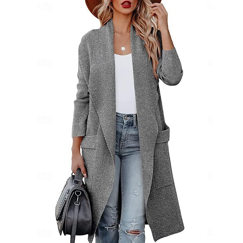 Women's Dressy Dusters Dressy Jackets Casual Jacket Outdoor Dailywear Fall Winter Regular Coat Regular Fit Windproof Warm Comfortable Breathable Fashion Jacket Long Sleeve Solid Color Pocket Blue4