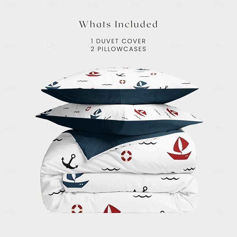 Anchor Duvet Cover Set, Nautical Theme Bedding, Soft Microfiber, Includes Duvet Cover & Pillowcases, Fade-Resistant, Zipper Closure, Machine Washable, Available in Queen, King, and Twin Size2