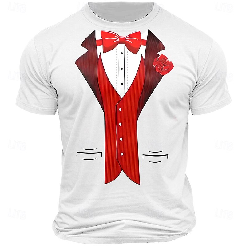 Men's Funny Tuxedo Print Short Sleeve T-Shirt, Novelty Costume Party Wear2