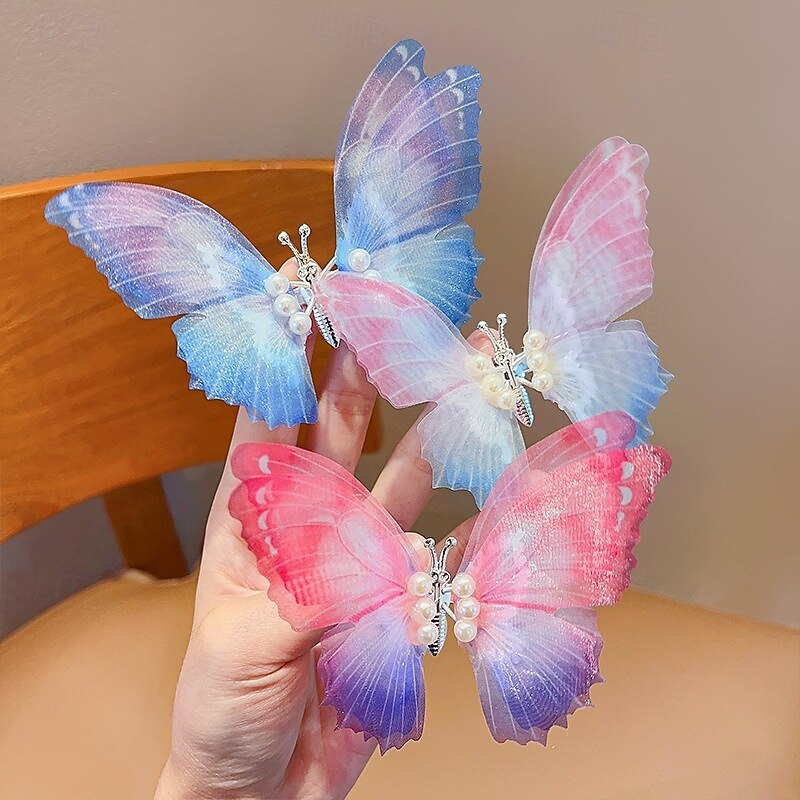 Kids Girls' Hair Accessories Active Sweet Party Birthday Butterfly Pink Blue3