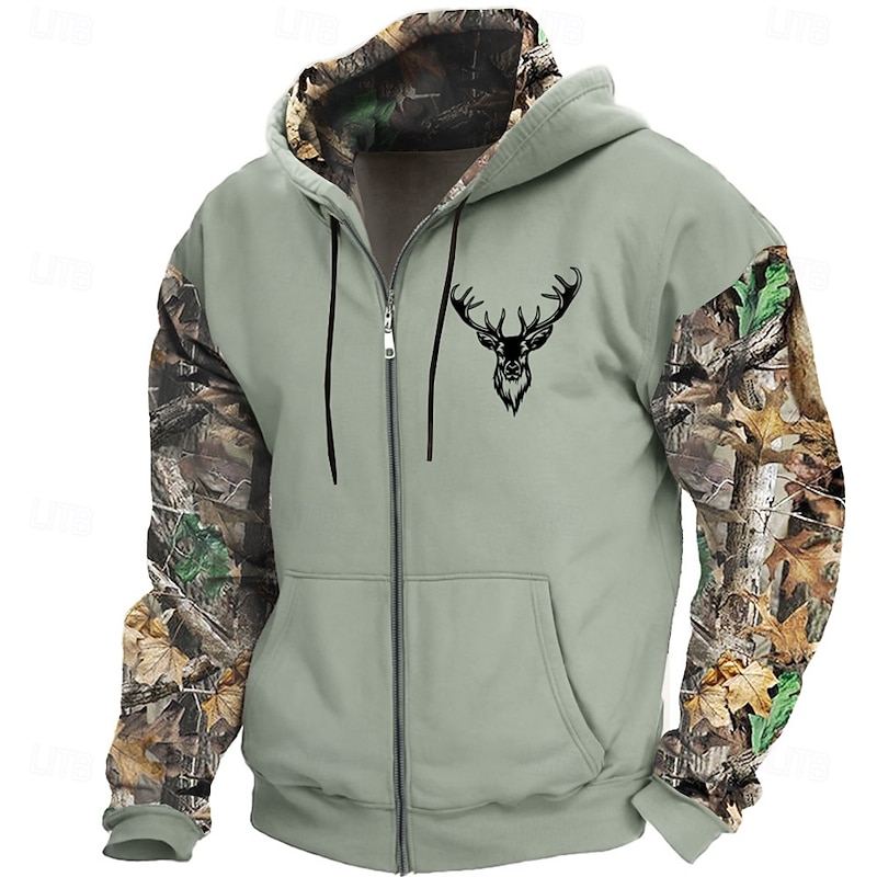 Men's Cowboy Hoodies Fashion Cool Long Sleeve Hooded Vacation Hunting Green Khaki Drawstring Zipper Fall Winter Designer4