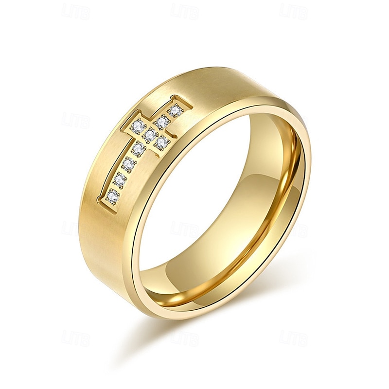 Men's Stainless Steel Cross Rings with Rhinestone Inlay, Durable Christian Jewelry, Ideal for Daily Wear, Church, and Gifts