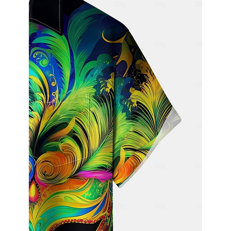 Mardi Gras Men's Mask Short Sleeves Artistic Casual Comfortable Outdoor Vacation Street Spring & Summer Shirt Collar Printing Black4