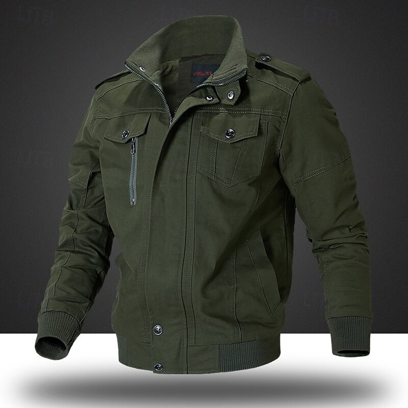 Men's Hiking Jacket Cargo Jacket Outdoor Windproof Windbreaker Jacket Traveling Black Army Green Khaki3