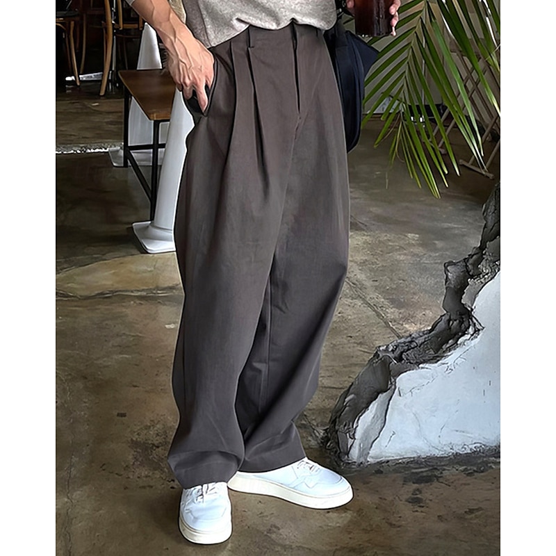 Men's Dress Pants Trousers Chinos Slacks Pleated Pants Buttons Pocket Straight Leg Plain Comfort Formal Party Work Fashion Classic Style Black Dark Gray Micro-elastic3