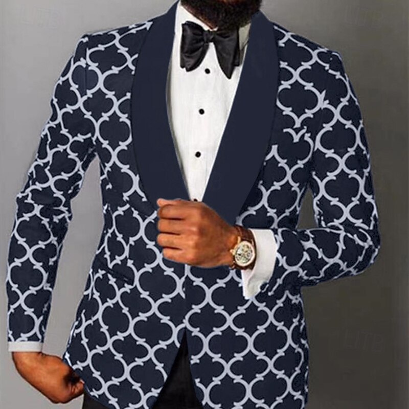 Men's Blazer Jacket Tuxedo Shawl Collar Notch Collar Fashion Casual Checkered Black Tailored Fit Single Breasted One-button2