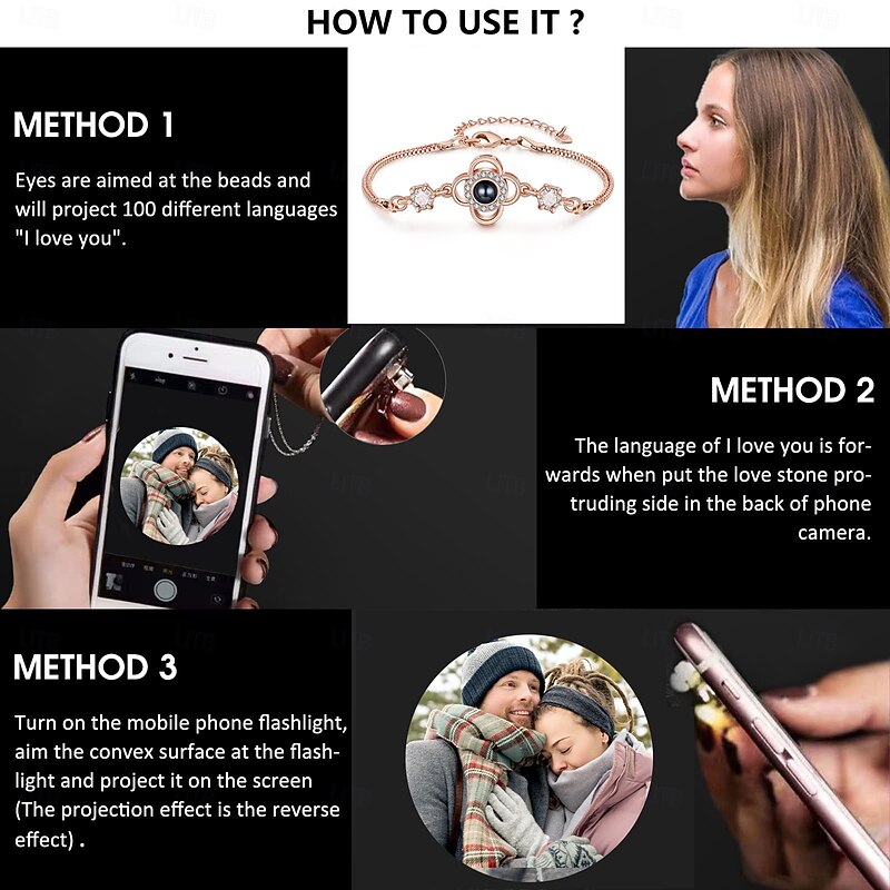 Personalized Projection Bracelet Custom Best Gift for Mom - Photo Bracelet with Embedded Projection Stone, Available in Silver and Rose Gold, Romantic Wedding Gift3