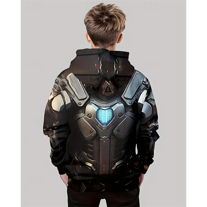 Boys 3D Graphic Hoodie Long Sleeve Spring Fall Fashion Streetwear Kids 4-12 Years Hooded Outdoor Casual Daily Regular Fit2