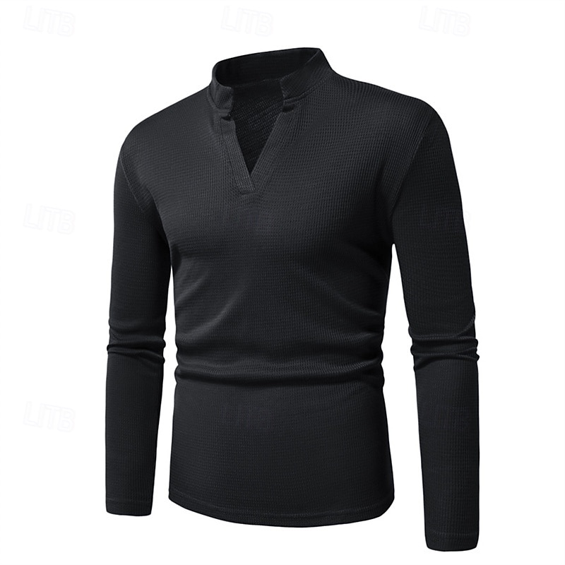 Men's T Shirt Tee Tee Top Long Sleeve Shirt Long Sleeve Stand Collar Spring &  Fall Plain Fashion Designer Basic Classic Vacation Street Going out Black Navy Blue Blue Top Tee for Men2
