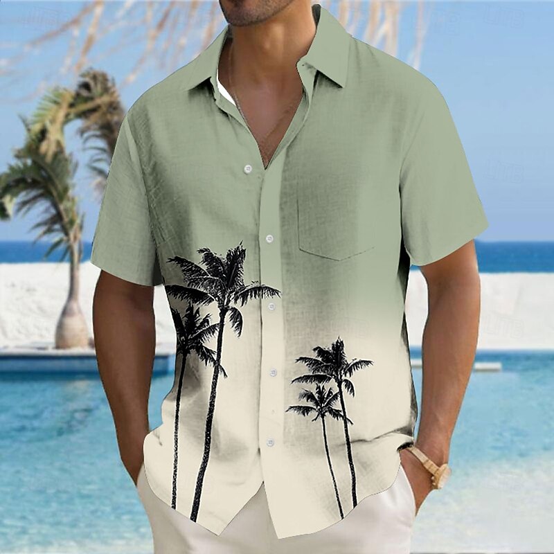 Men's Coconut Palm Casual Shirt Summer Hawaiian Shirt Aloha Shirt Short Sleeve Hawaiian Resort Causal Casual Summer Spring Turndown Button Up Pink Blue Green Gray4