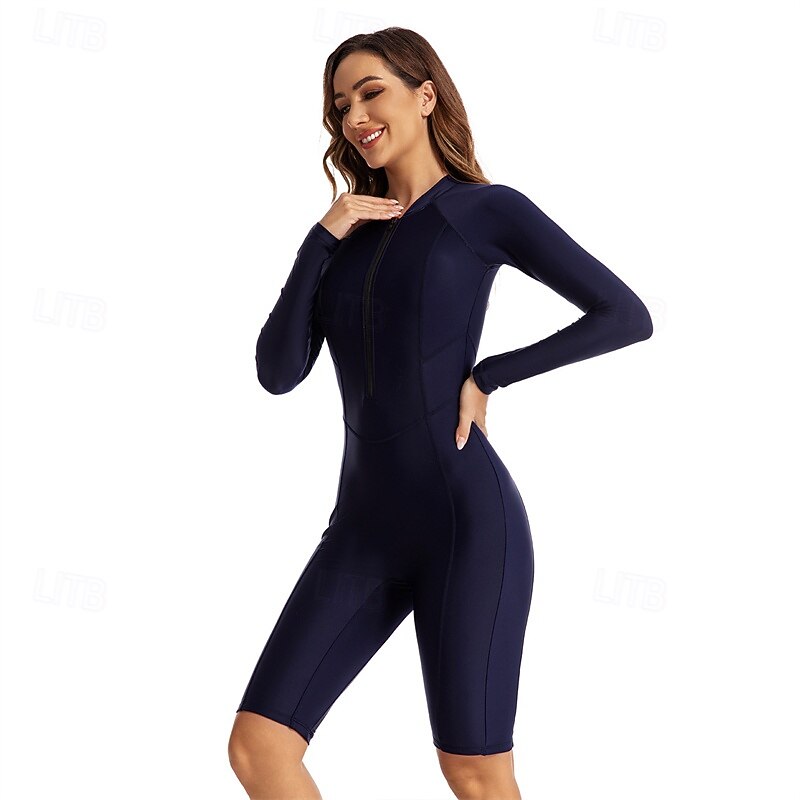 Women's Rash Guard One Piece Swimsuit UV Sun Protection UPF50+ Lightweight Long Sleeve Spandex Bodysuit Bathing Suit Front Zip Swimming Surfing Beach Water Sports Solid Colored Summer Spring Autumn3