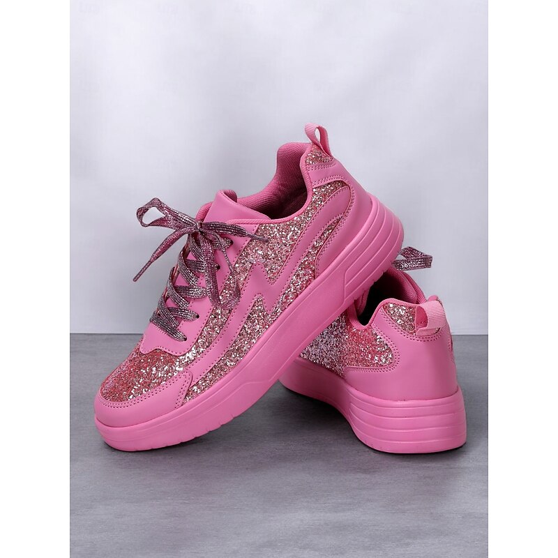 Women's Comfortable Rose Pink Glitter Sneakers Perfect for Casual & Party Wear4