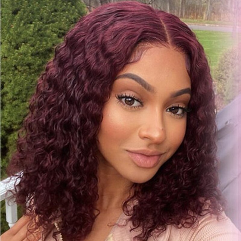 Remy Human Hair Wig Free Part Brazilian Hair Natural Wave Water Wave Burgundy Wig 130% 150% 180% Density with Baby Hair 100% Virgin Glueless Pre-Plucked For wigs for black women Short Medium Length