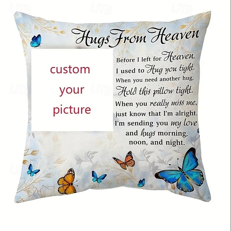 Custom Memorial Pillow Cover Photo Cushion Cover Throw Pillow Sympathy Gift Personalized Memorial Gifts Hugs From Heaven2