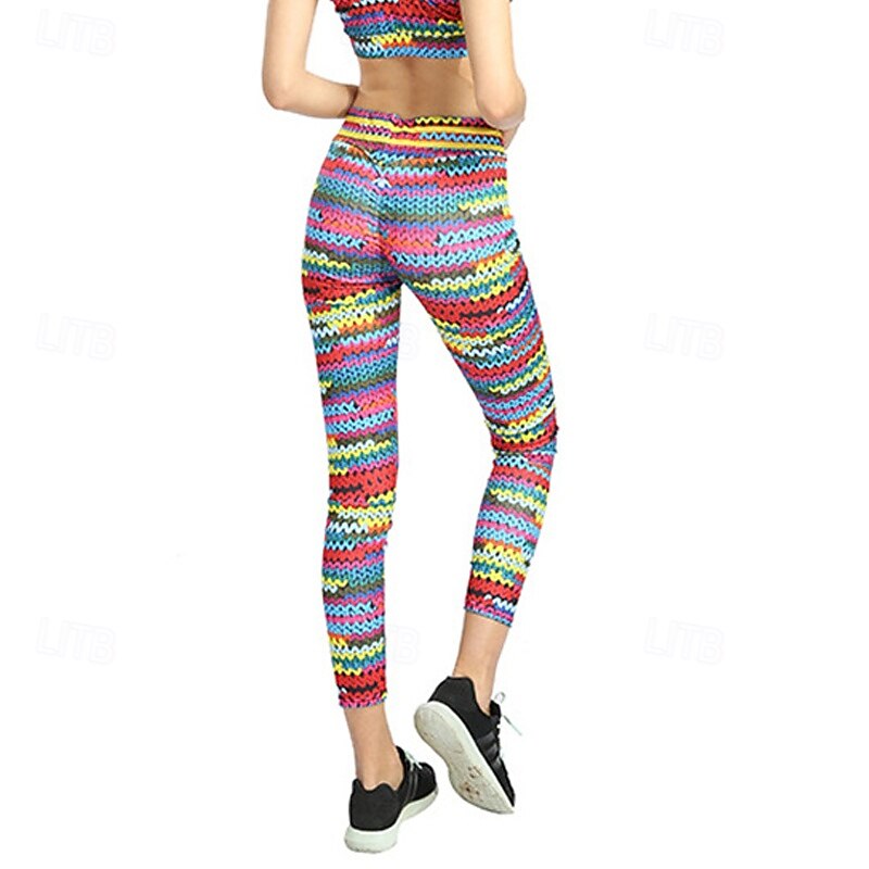 Women's Yoga Pants Yoga Leggings High Waist Pilates Gym Workout Workout Tights Print Rainbow Fall Sports Activewear Stretchy Slim4