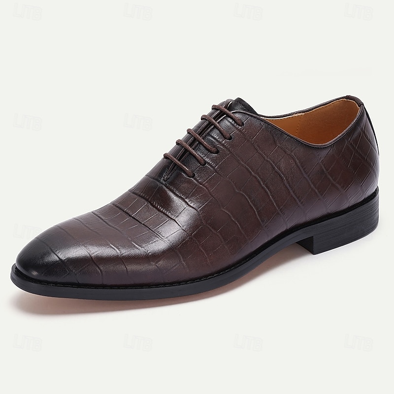 Men's Premium Cowhide Crocodile Print Oxford Shoes, Stylish Lace-Up Formal Footwear for Business and Special Occasions2