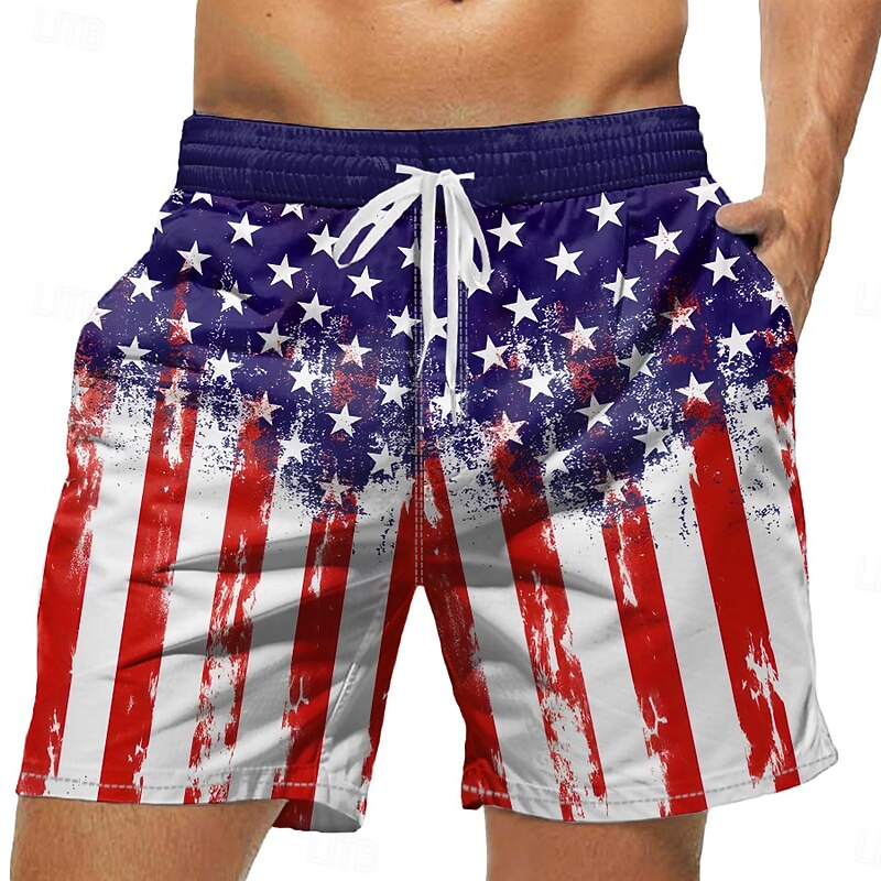 Men's American US Flag Patriotic Swim Trunks Swim Shorts Board Shorts Mid Waist Tropical Streetwear Hawaiian Vacation Daily Holiday Drawstring Elastic Waist 3D Print Designer Clothing Apparel2