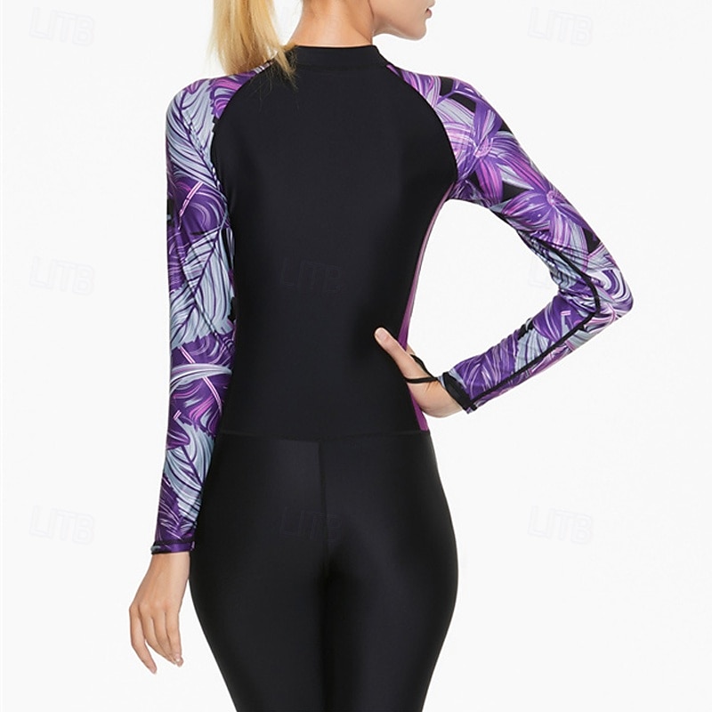 Women's Rash Guard One Piece Swimsuit Lightweight Long Sleeve Bodysuit Bathing Suit Removable Pad Front Zip Swimming Surfing Beach Water Sports Floral Patchwork Printed Summer Spring Autumn4