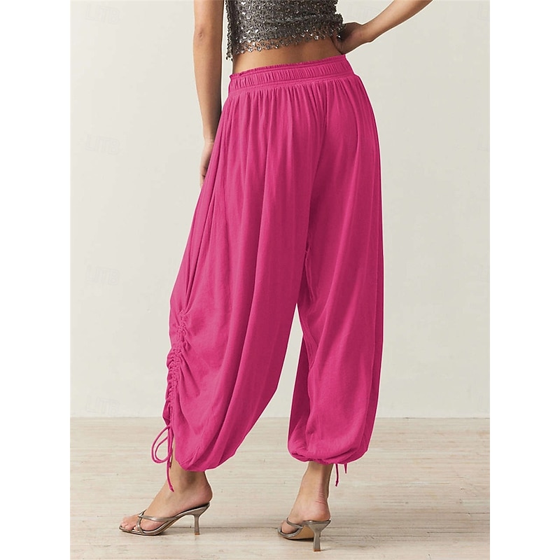 Women's Slacks Bloomers Fashion Streetwear Full Length Medium Waist Plain Drawstring Comfort Outdoor Stretchy Vacation Street Daily Black Army Green Rose Red Spring Fall Loose Fit2