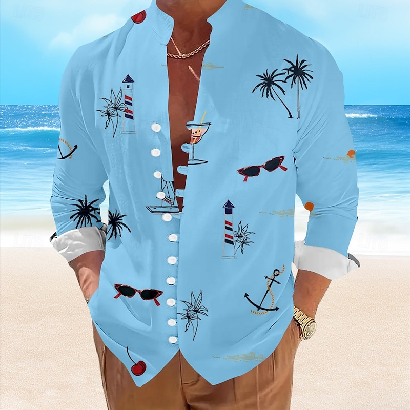 Men's Coconut Palm Casual Shirt Summer Hawaiian Shirt Aloha Shirt Short Sleeve Hawaiian Resort Vacation Casual Summer Spring Standing Collar Button Up White Yellow Blue4