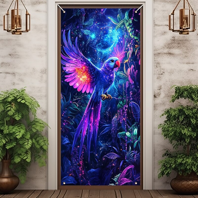 Tropical Bird Door Covers Mural Decor Door Tapestry Door Curtain Decoration Backdrop Door Banner Removable for Front Door Indoor Outdoor Home Room Decoration Farmhouse Decor Supplies