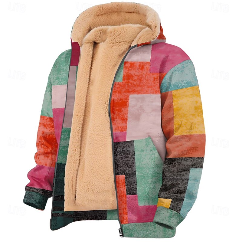 Men's Plaid Checkered Fleece Hoodie Simple Casual Long Sleeve Crew Neck Streetwear Yellow Red Zip Up Fall Winter Designer2