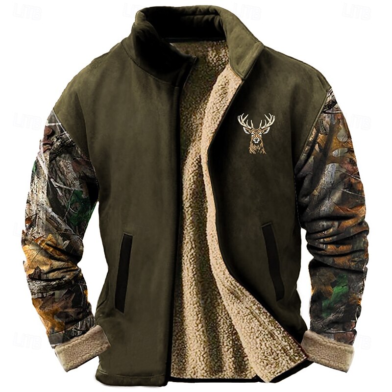 Men's Camo / Camouflage Deer Sweatshirt Sweatshirt Sweatshirt Stand Collar Daily Print Vacation Travel Streetwear Zip Up Fall Winter4