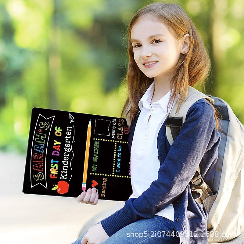 1pc First And Last Day Of School Chalkboard Sign 10''x12'' Double-Sided 1st Day Back To School Board Reusable Last Day Of School Sign For Girls Boys Of Preschool Kindergarten4