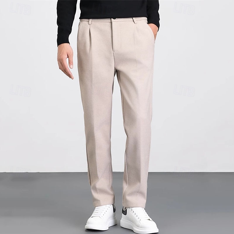 Men's Dress Pants Trousers Chinos Buttons Pocket Solid Colored Comfort Ankle-Length Formal Party Work Fashion Classic Style Black Apricot Micro-elastic