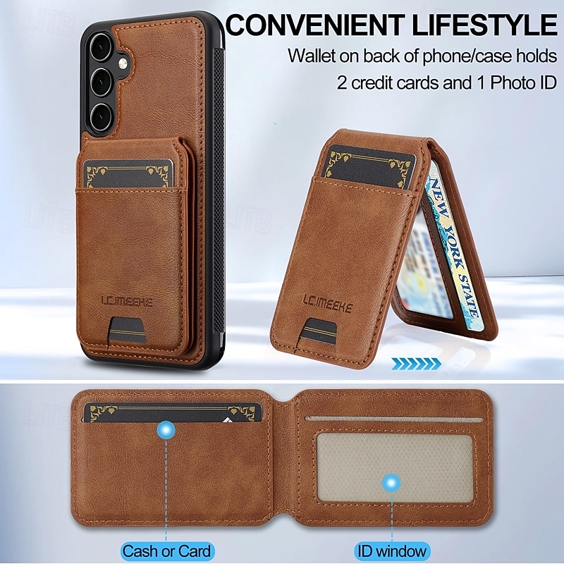 Phone Case For Samsung Galaxy S25 S24 S24 FE S23 S22 S21 Ultra Plus A55 5G A35 5G A15 A14 Back Cover with Stand Holder Magnetic Support Wireless Charging Retro TPU PU Leather3