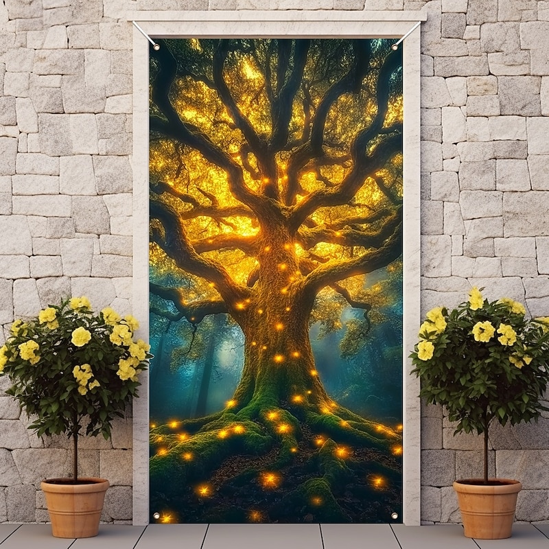 Tree of Life Door Covers Mural Decor Door Tapestry Door Curtain Decoration Backdrop Door Banner Removable for Front Door Indoor Outdoor Home Room Decoration Farmhouse Decor Supplies2