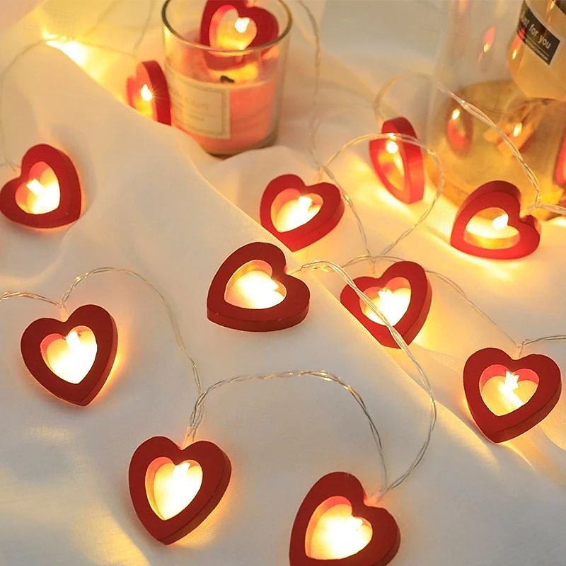 10/20LEDs Valentine's Day Wooden Heart String Lights LED Fairy Lights Hanging Wood Love Lamp Garland Valentine's Day Wedding decor2