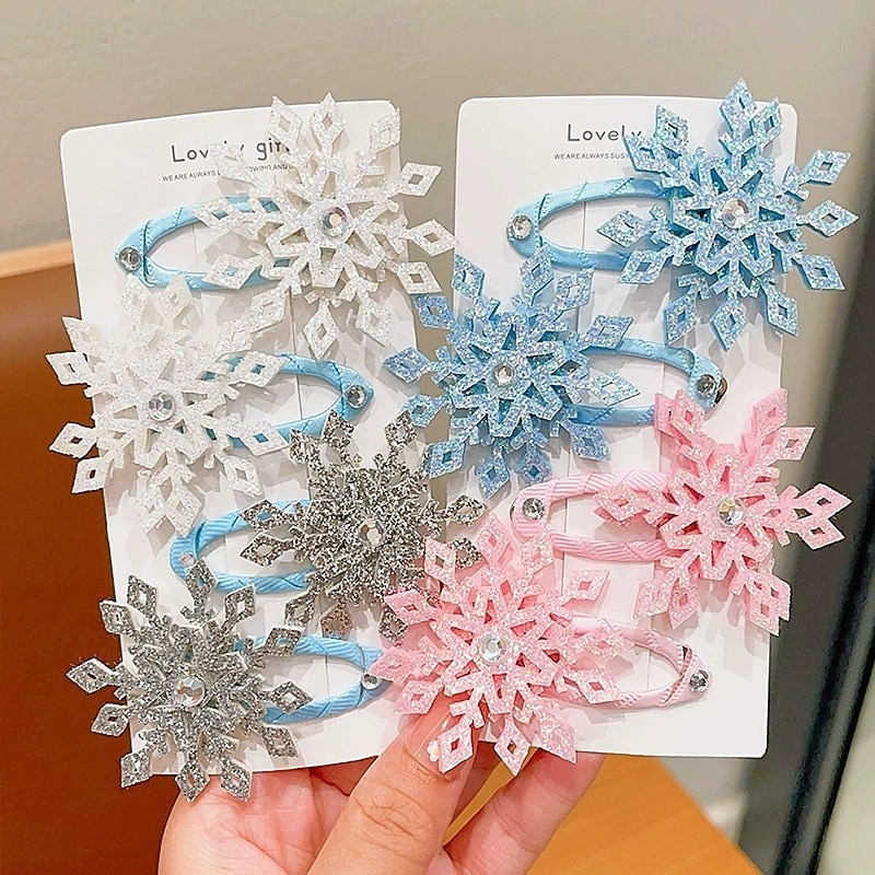 2 Pieces Kids Girls' Hair Accessories Active Sweet Party Birthday Snowflake Pink Blue3