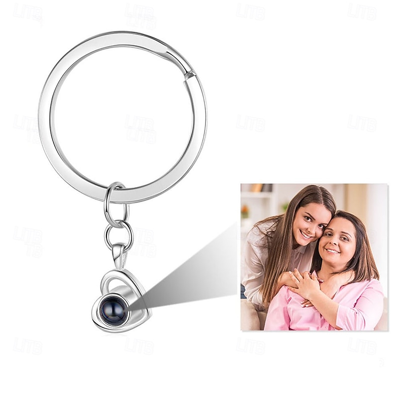 Personalized Projection Keychain Custom Best Gift for Mom – Wedding Gift for Couple, Heart-Shaped Pendant, Stainless Steel, Photo Projection, Perfect Gift for Wife, Girlfriend