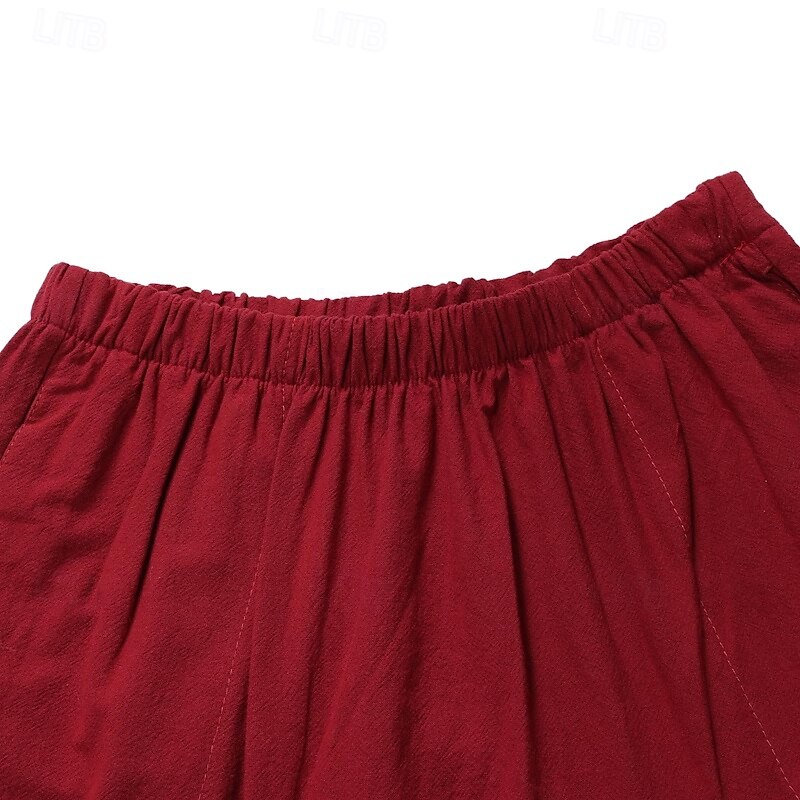 Men's Joggers Linen Pants Trousers Summer Pants Baggy Pants Elastic Waist Drop Crotch Plain Comfort Breathable Full Length Home Casual Daily Fashion Yoga Black Red3