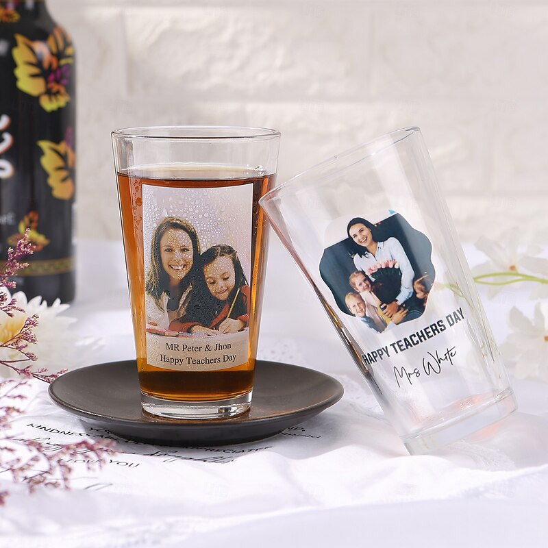 Personalized Glass Cup Custom Best Gift for Mom – Custom Wedding Gift for Couple, Photo and Text Design, Everyday Use Gift for Family and Friends, Wedding and Christmas Gift - Main Image