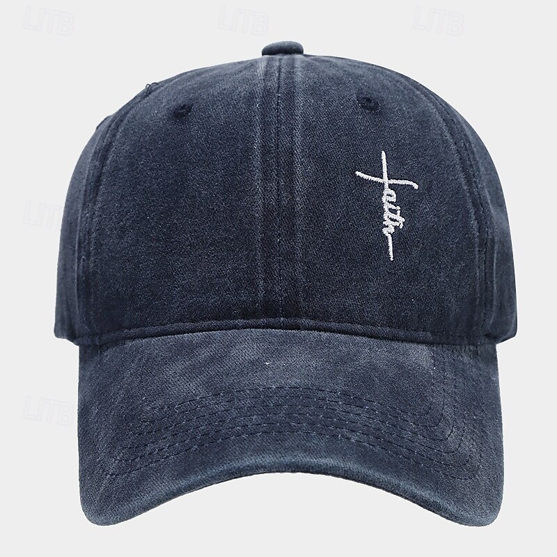 Men's Baseball Cap Sun Hat Trucker Hat Black White Cotton Embroidered Fashion Casual Daily Festival Cross Faith Sunscreen Breathable2