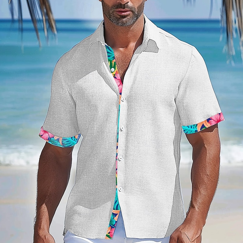 Men's Florals Casual Shirt Summer Hawaiian Shirt Aloha Shirt Short Sleeve Hawaiian Resort Vacation Causal Casual Summer Spring Turndown Button Up White Pink Blue4