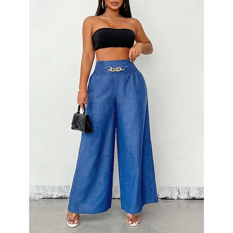 Women's Wide Leg Chinos Fashion Streetwear Full Length High Waist Plain Elastic Waistband Comfy Soft Comfortable Micro-elastic Outdoor Street Black Blue Apricot Spring Fall Regular Fit2