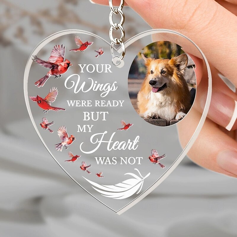 Personalized Acrylic Memorial Pet Photo Keychain, Custom Keychain Sympathy Keepsake for Loss of Loved One,Heart Shaped Memorial Gifts Remembrance Decoration - Bereavement Condolences Gifts