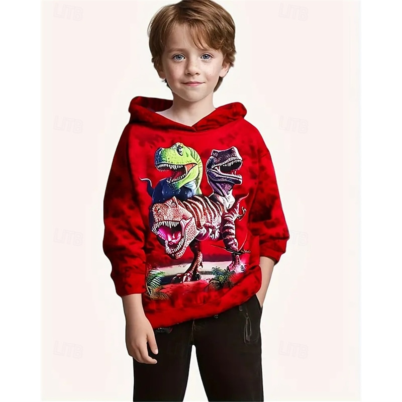 Boys 3D Graphic Dinosaur Hoodie Long Sleeve Spring Fall Fashion Streetwear Kids 4-12 Years Hooded Outdoor Casual Daily Regular Fit3