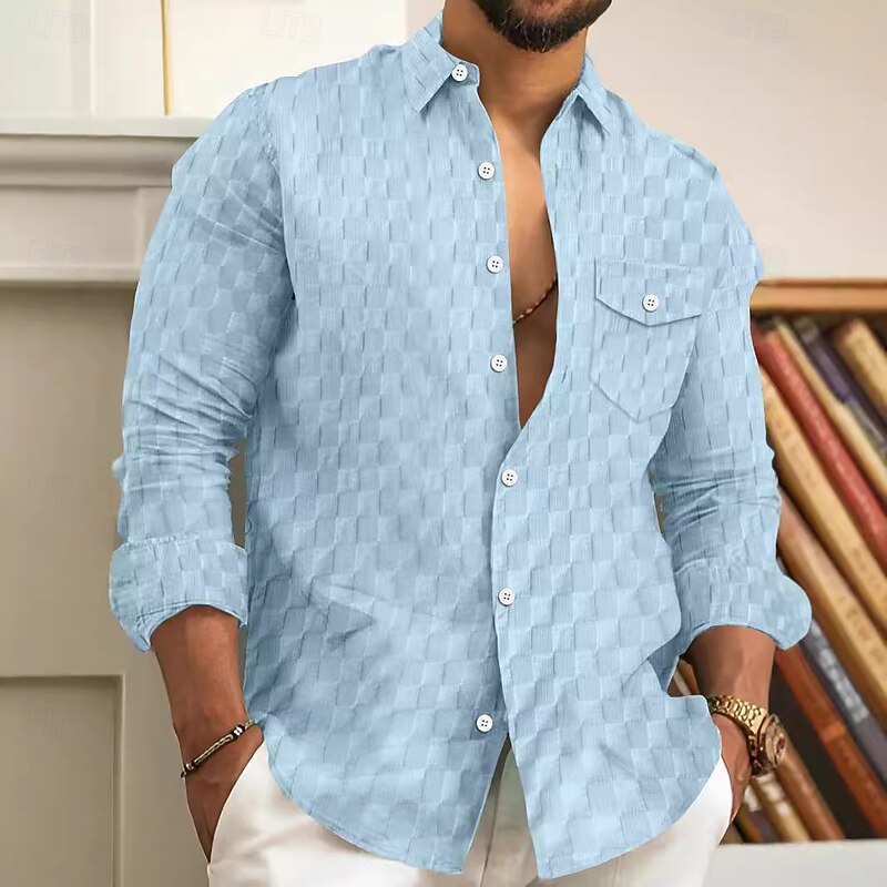 Men's Shirt Summer Shirt Casual Shirt Button Up Shirt Untucked Shirts Black White Light Green Blue Dark Green Long Sleeve Plain Lapel Vacation Hawaiian Front Pocket Clothing Apparel Fashion Casual