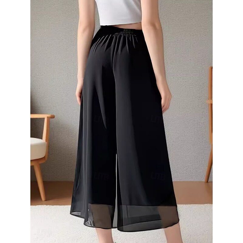 Women's Wide Leg Chinos Fashion Streetwear Full Length High Waist Plain Elastic Waistband Comfy Soft Comfortable Micro-elastic Outdoor Street Black Summer Regular Fit2