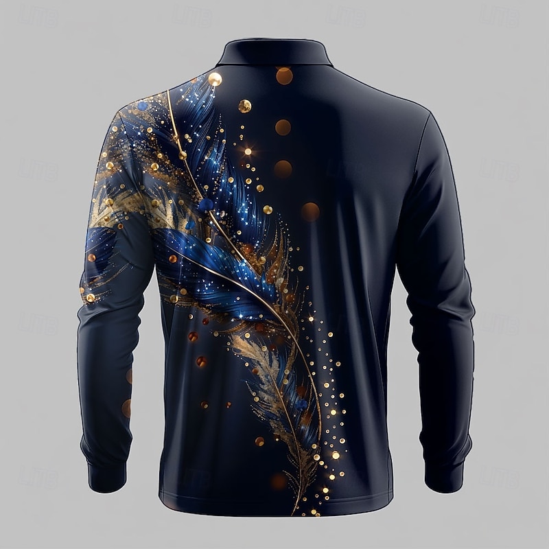 Men's Ombre Geometric Polo Shirts Golf Shirt Long Sleeve Polo Shirts Collared Shirts Casual Business Casual Party Evening Wear Dailywear 3D Print Buttons Spring Fall Winter Blue2