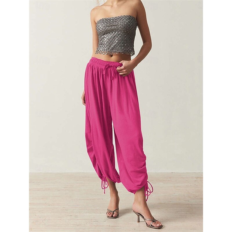 Women's Slacks Bloomers Fashion Streetwear Full Length Medium Waist Plain Drawstring Comfort Outdoor Stretchy Vacation Street Daily Black Army Green Rose Red Spring Fall Loose Fit3
