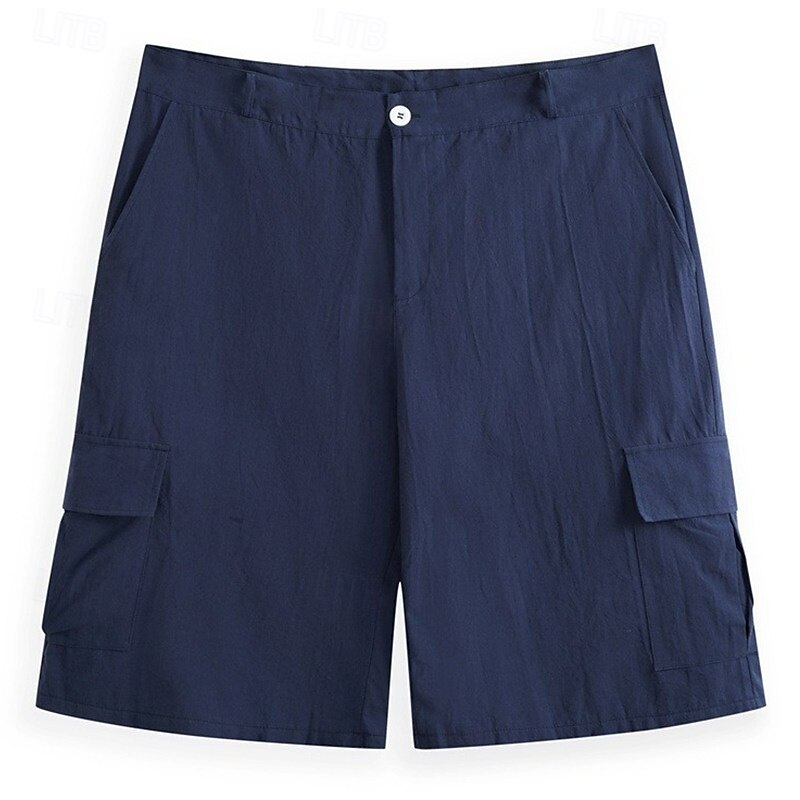 Men's Cargo Shorts Linen Shorts Summer Shorts Buttons Multi Pocket Straight Leg Plain Comfort Breathable Short Outdoor Casual Daily Fashion Retro Vintage Navy Blue Sky Blue4