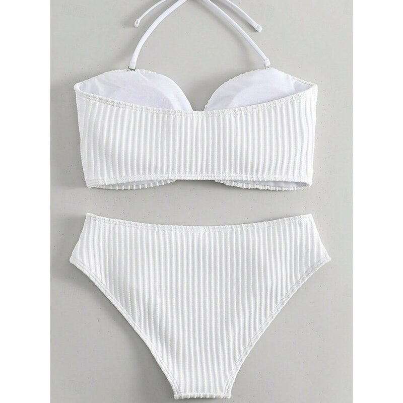 Women's Swimwear Bikini 2 Piece Briefs Swimsuit Backless Slim Vacation Beach Wear Solid Color Halter Neck Sleeveless Bathing Suits4