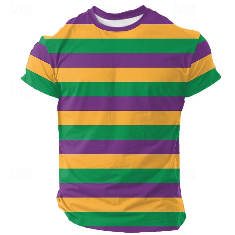 Mardi Gras Striped Men's Short Sleeve T-Shirt - Purple Green Gold