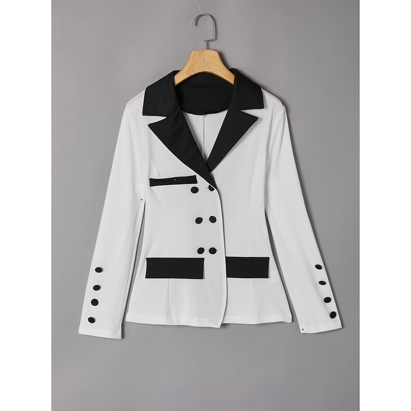 Women's Streetwear Stylish Blazer Trousers Long Sleeve Shirt Collar Graphic Patchwork Casual Daily White Spring &  Fall Regular Fit2